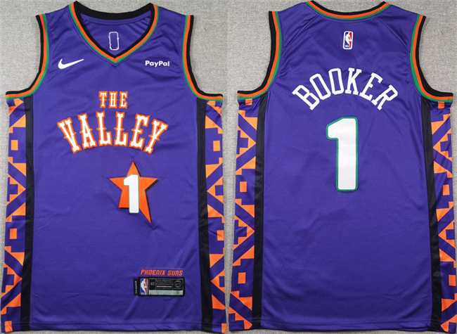Mens Phoenix Suns #1 Devin Booker Purple 2024-25 City Edition Stitched Basketball Jersey->phoenix suns->NBA Jersey